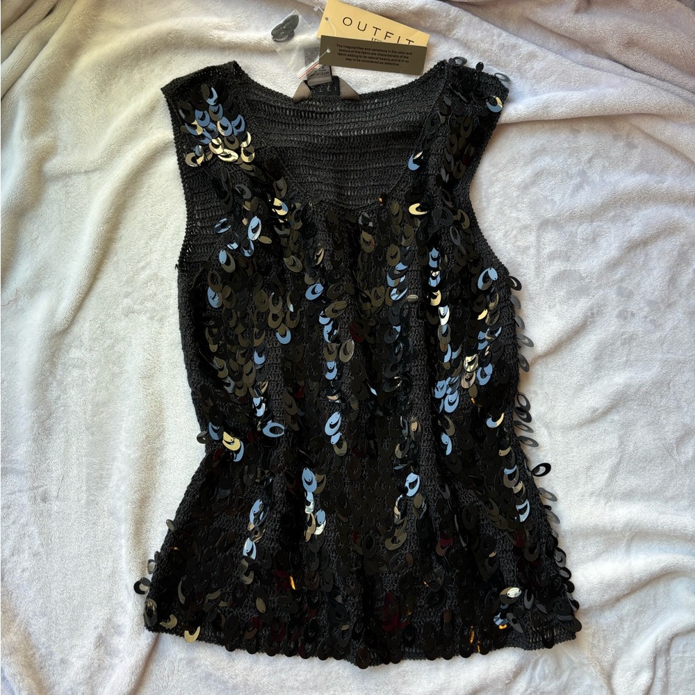 new with tags outfit by john paul richard black sequin beaded crochet knit top